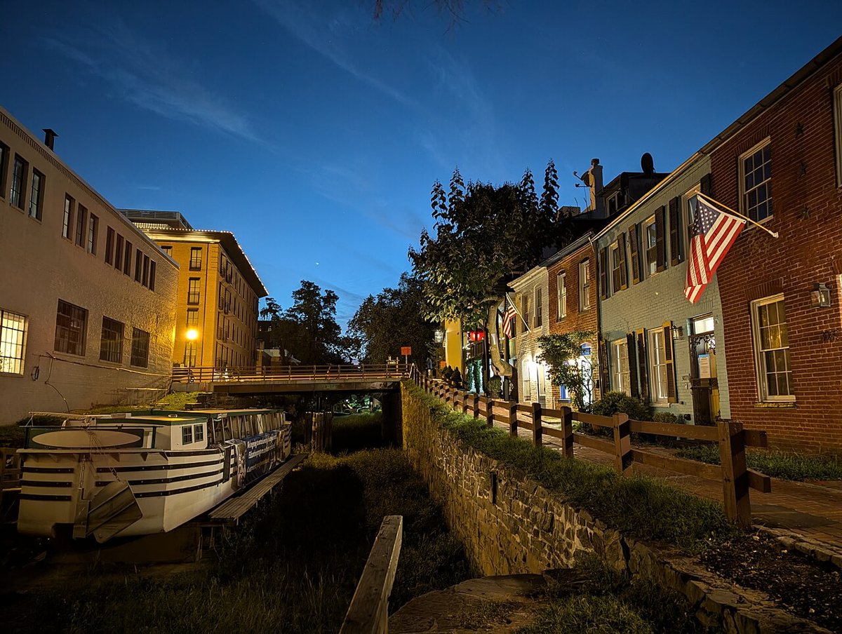 joggers and dog walkers on the C&O Canal towpath in Georgetown on a quiet morning