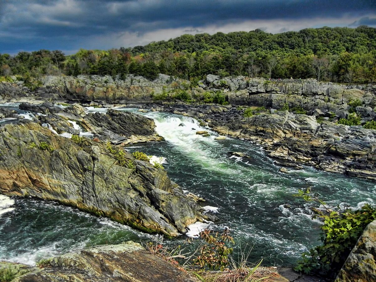 Potomac River rushing through the rocky falls at Great Falls Park Virginia