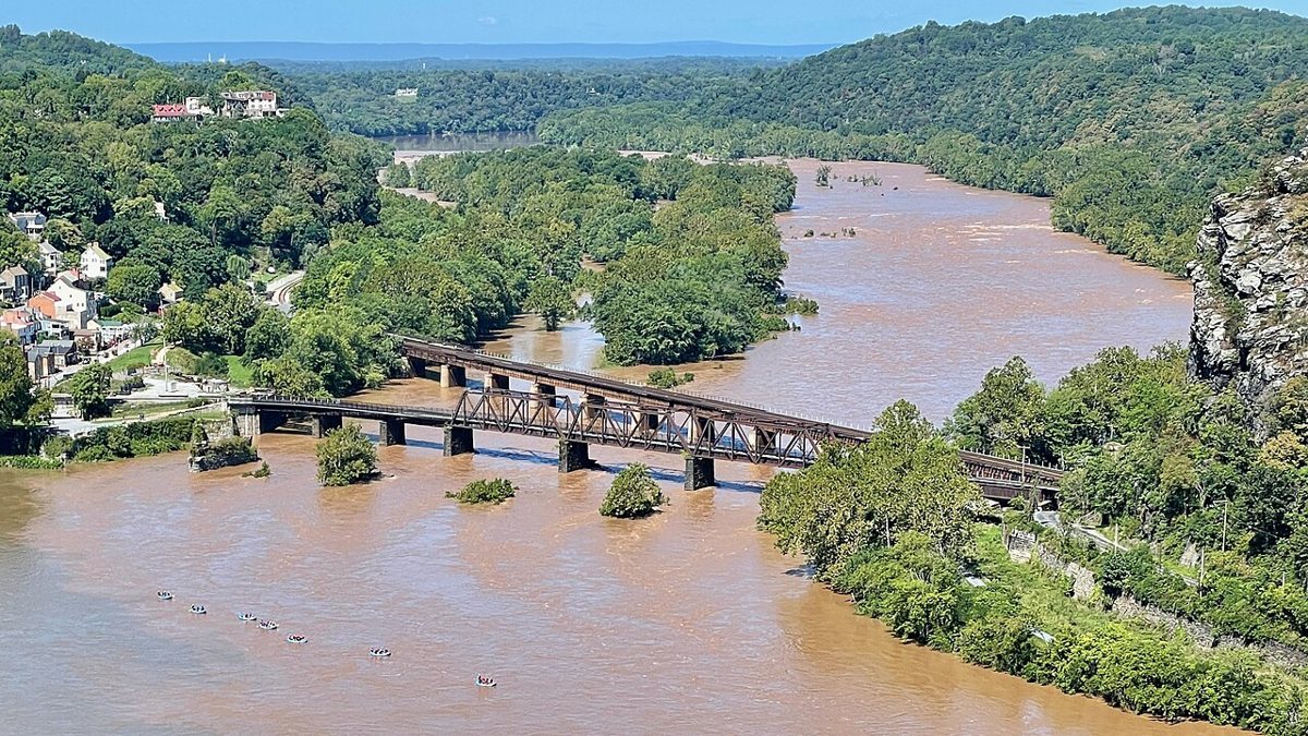 View of the river confluence and town at Harpers Ferry