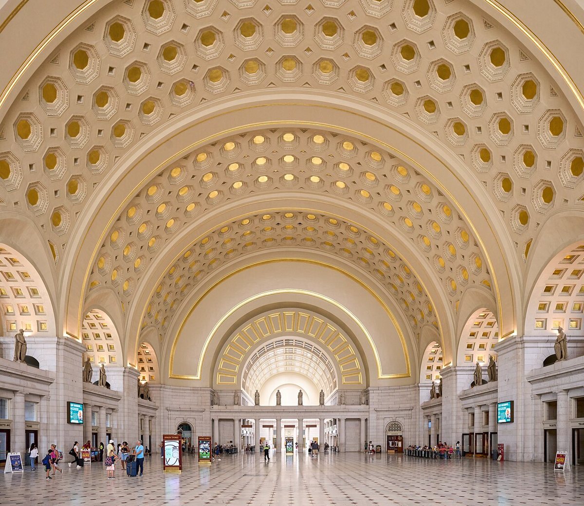 The grand vaulted main hall inside Union Station