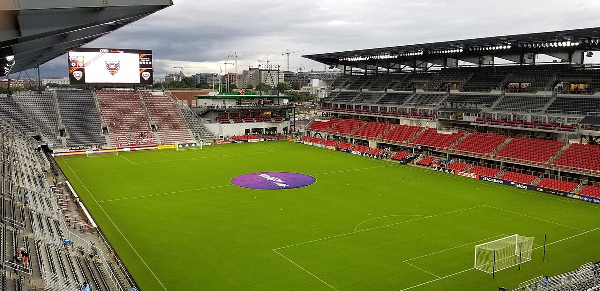 Soccer fans cheering in the stands at Audi Field in Washington DC