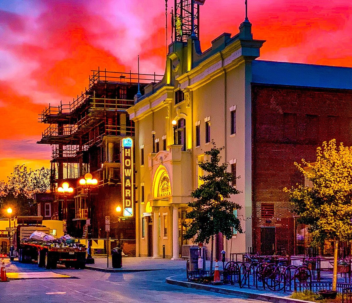 The historic marquee of the Howard Theatre lit up at night in Washington DC