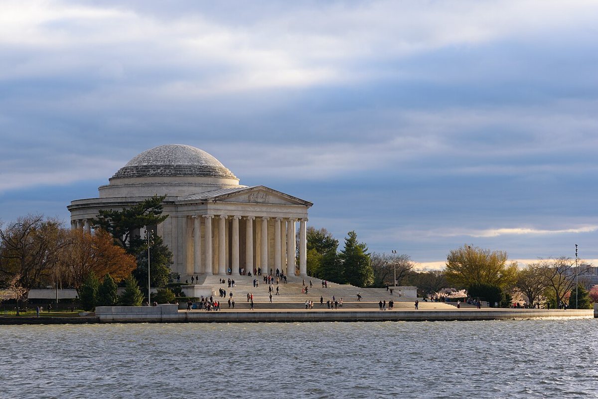 cherry blossoms in full bloom around the Tidal Basin