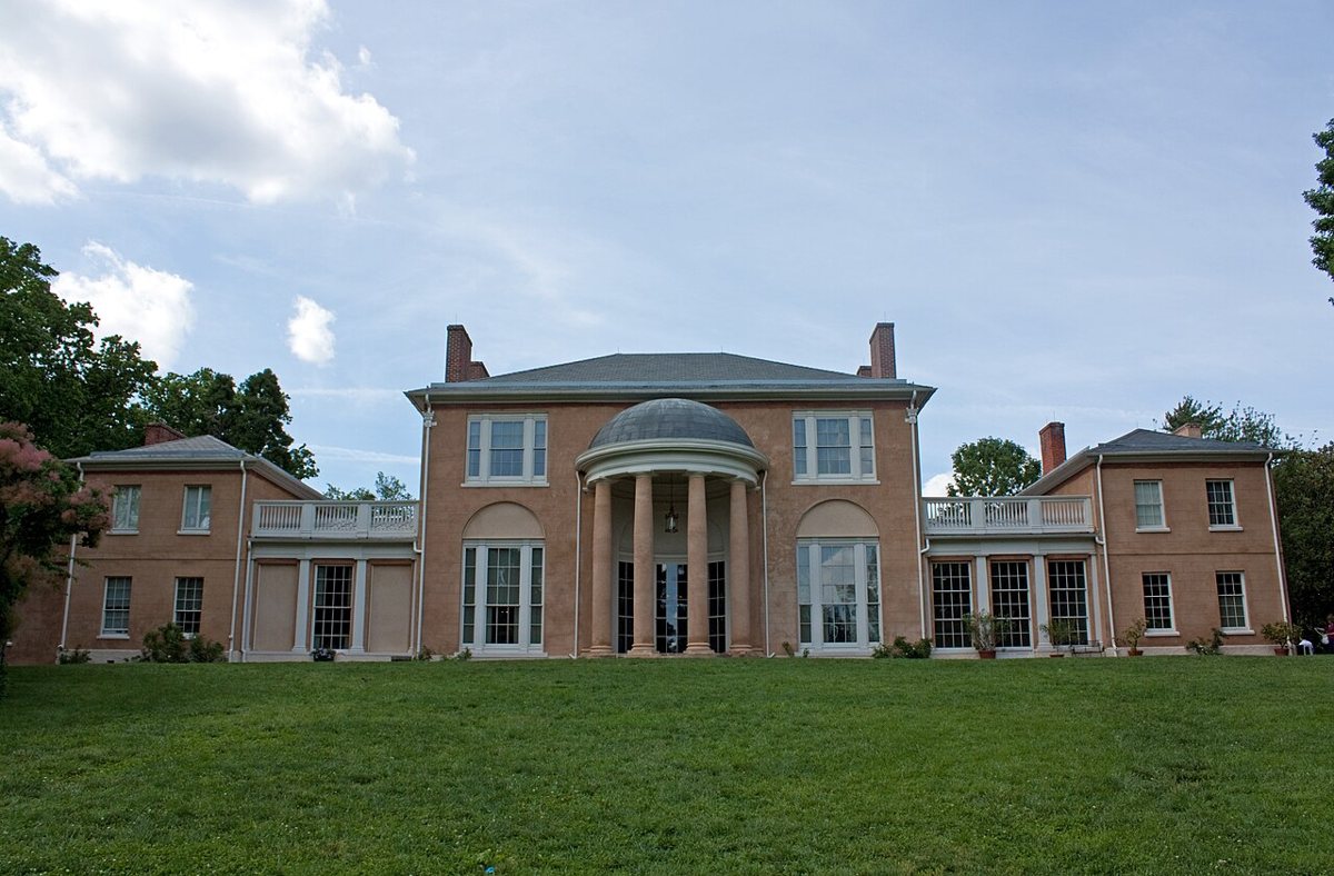 the Federal-style mansion and boxwood garden at Tudor Place historic house museum in Georgetown
