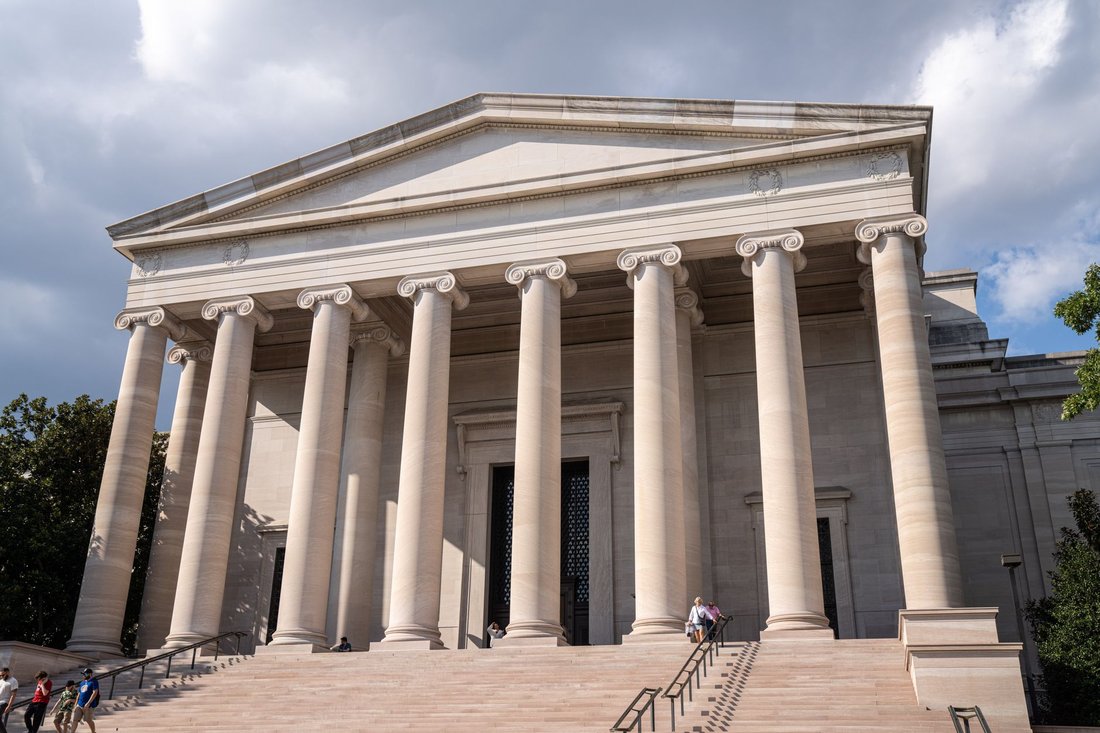 The neoclassical West Building of the National Gallery of Art on the National Mall